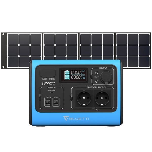 Recharge solaire de la batterie externe nomade portable bluetti EB55 (Batterie 220V)